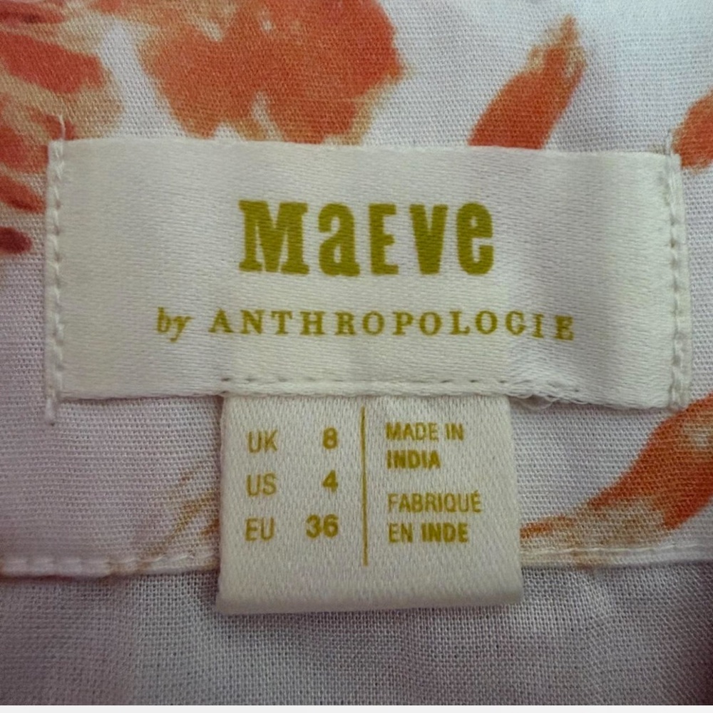 Maeve Anthropologie White Midi Skirt with Orange seashells, coral, marine life - Picture 3 of 6
